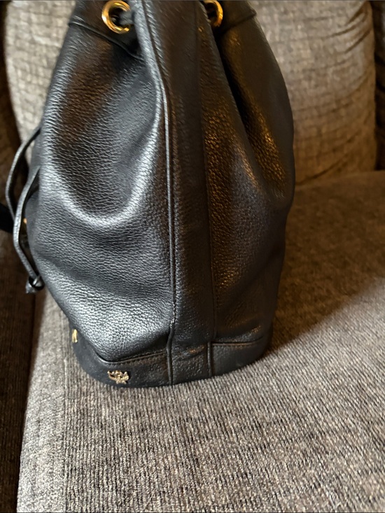 MCM Black Pebbled Leather Drawstring Shoulder Bucket Bag with Gold Hardware main image 0